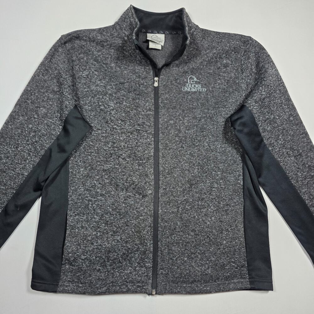 Ducks Unlimited Jacket Men's Size XL Gray/Black Full Zip Fleece Knit Outdoor